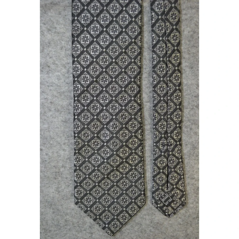 IKE Behar Necktie Men One Size Gray Floral Geometric Silk Textured Woven Tie USA